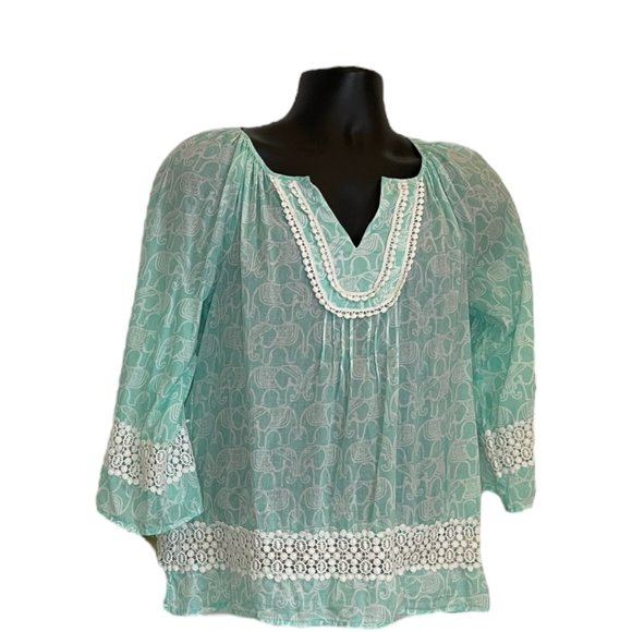 Crown & Ivy Mint Green/White Boho Blouse Medium - Picture 1 of 10